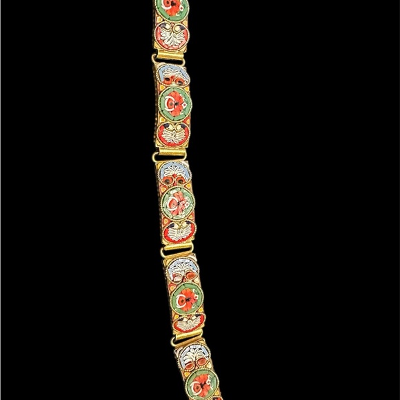 Vintage Millefiori Bracelet  Multicolor Micro Mosaic Floral Panels Goldtone 8" - Picture 7 of 8